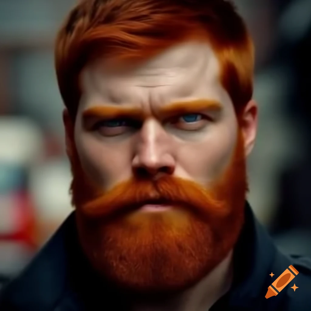 Strong redhead fireman with short beard