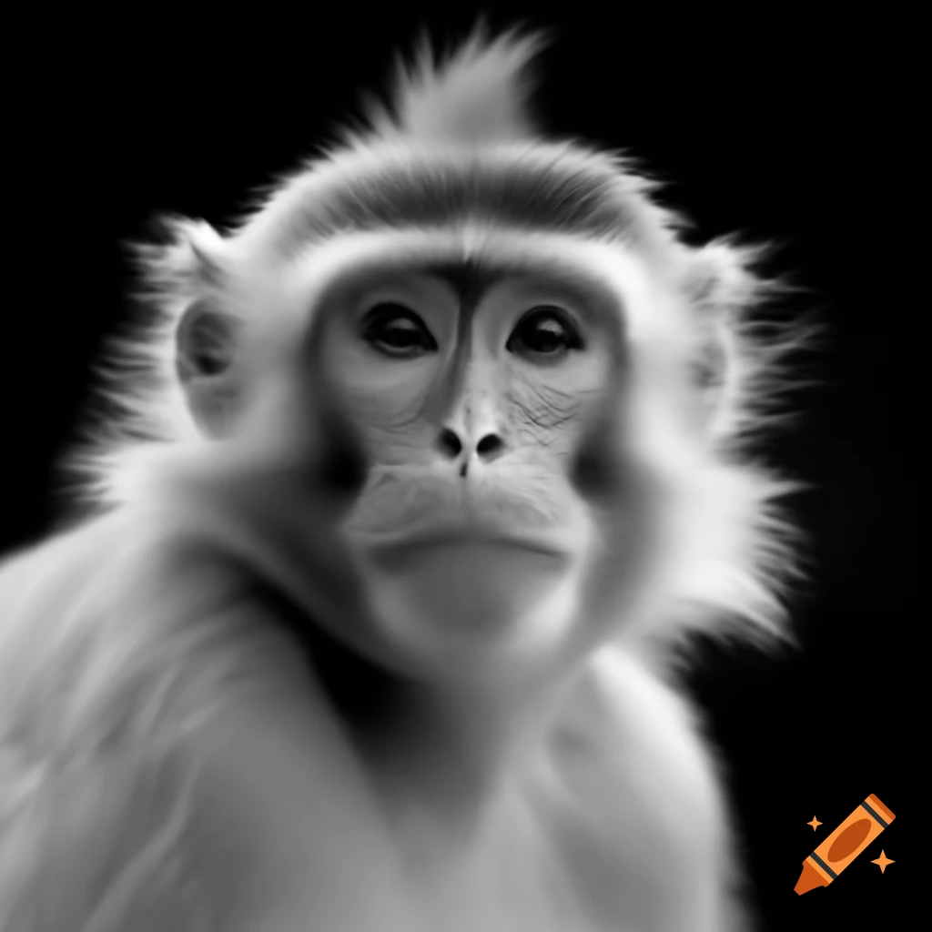 Black and white portrait of a monkey