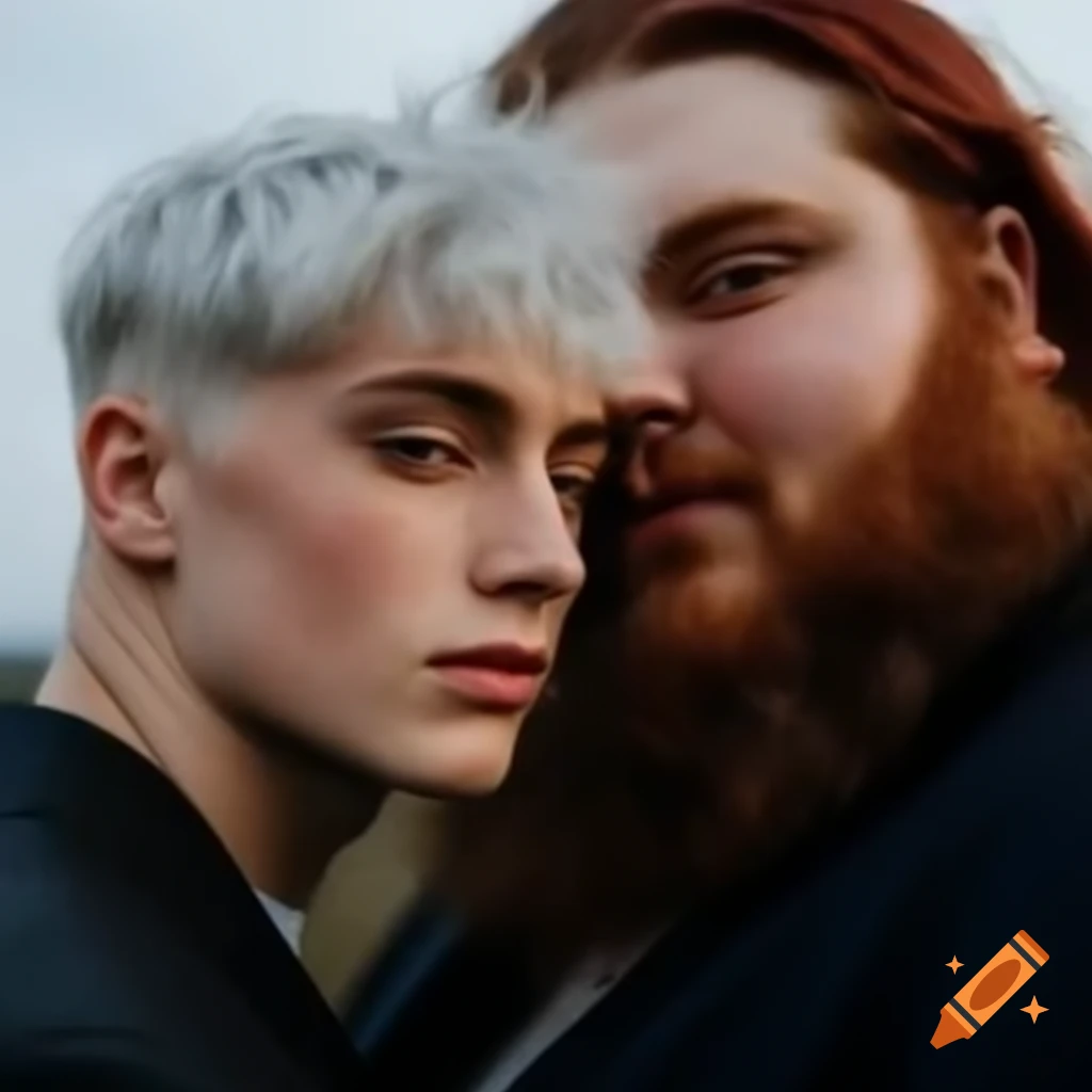 Young man with silver hair and bearded man with reddish hair at wedding