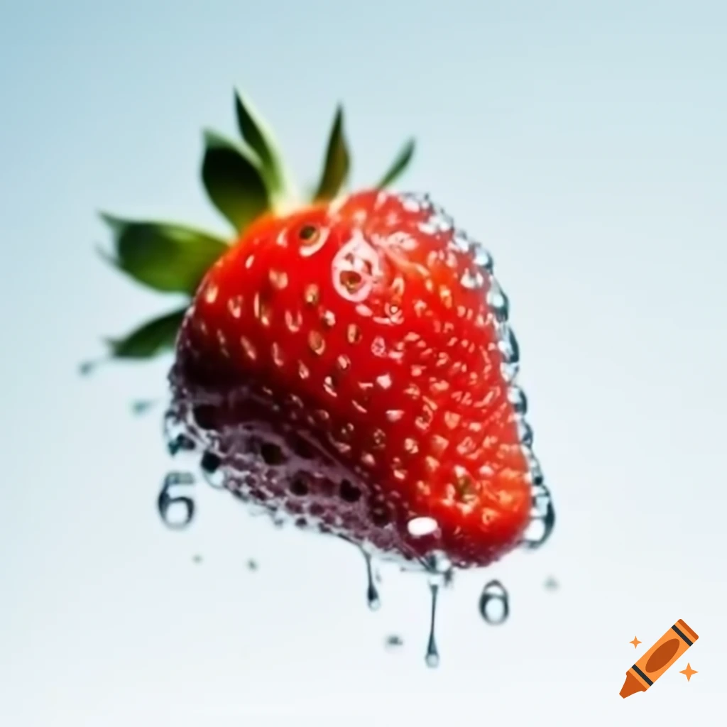 Macro shot of strawberry with water drops on white background