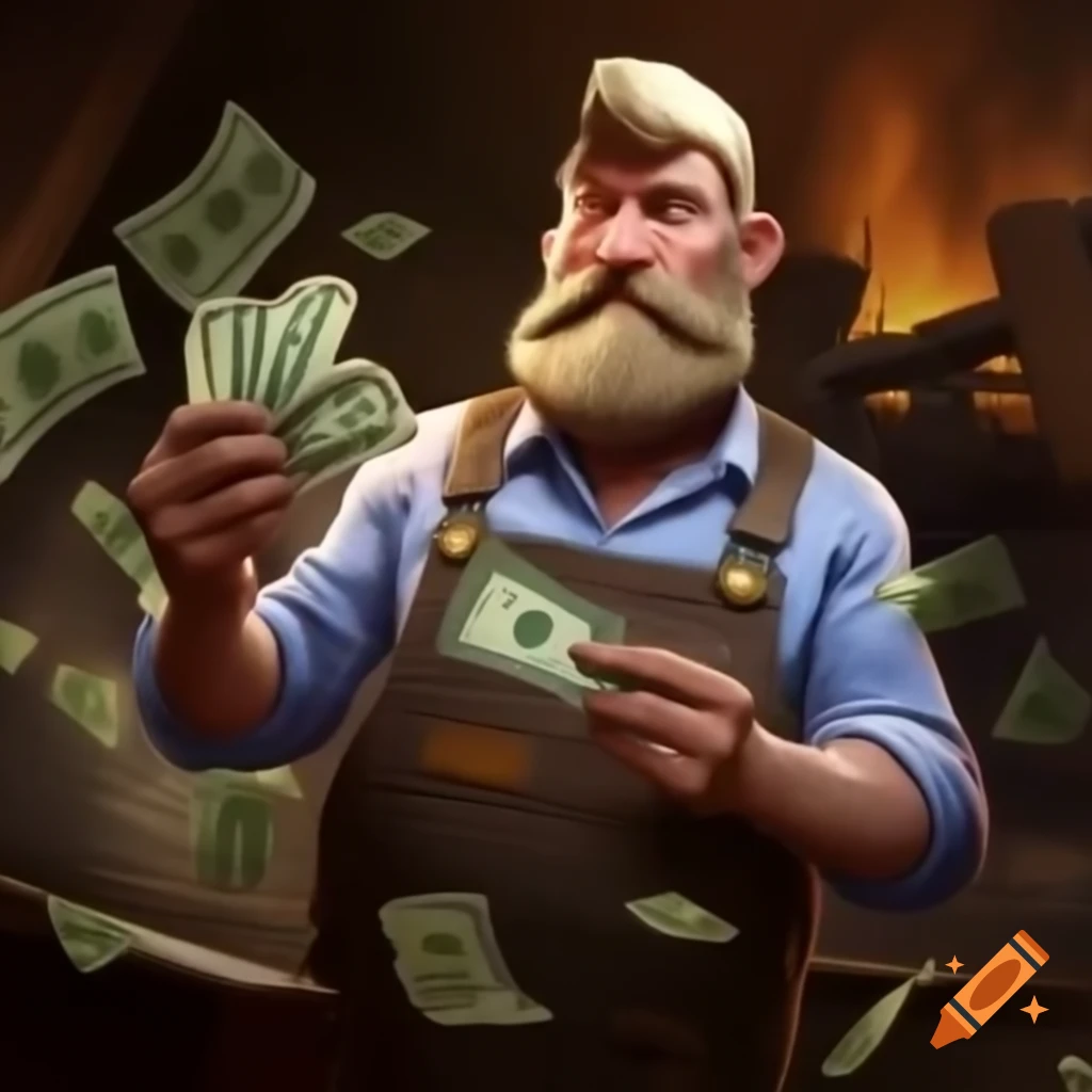 Locksmith with cash overflowing from pockets