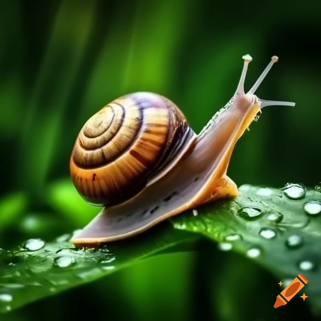 Snail on a leaf during rain
