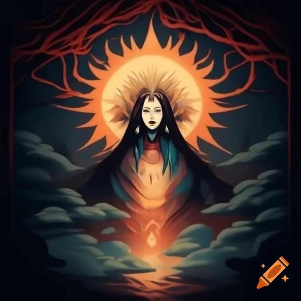 Sun goddess amaterasu depicted with light and shadow in japanese ...
