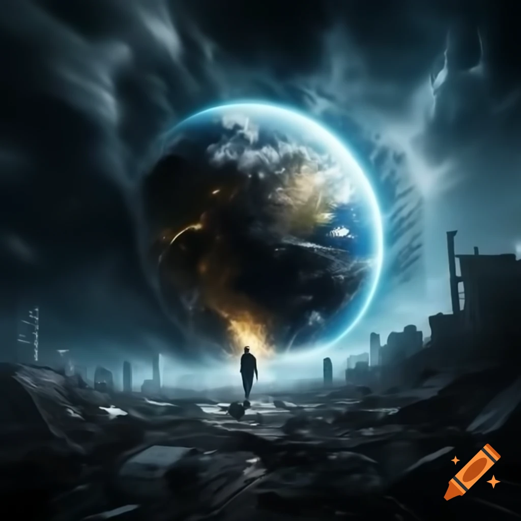 Apocalyptic Earth from space with dramatic lighting and visible cracks