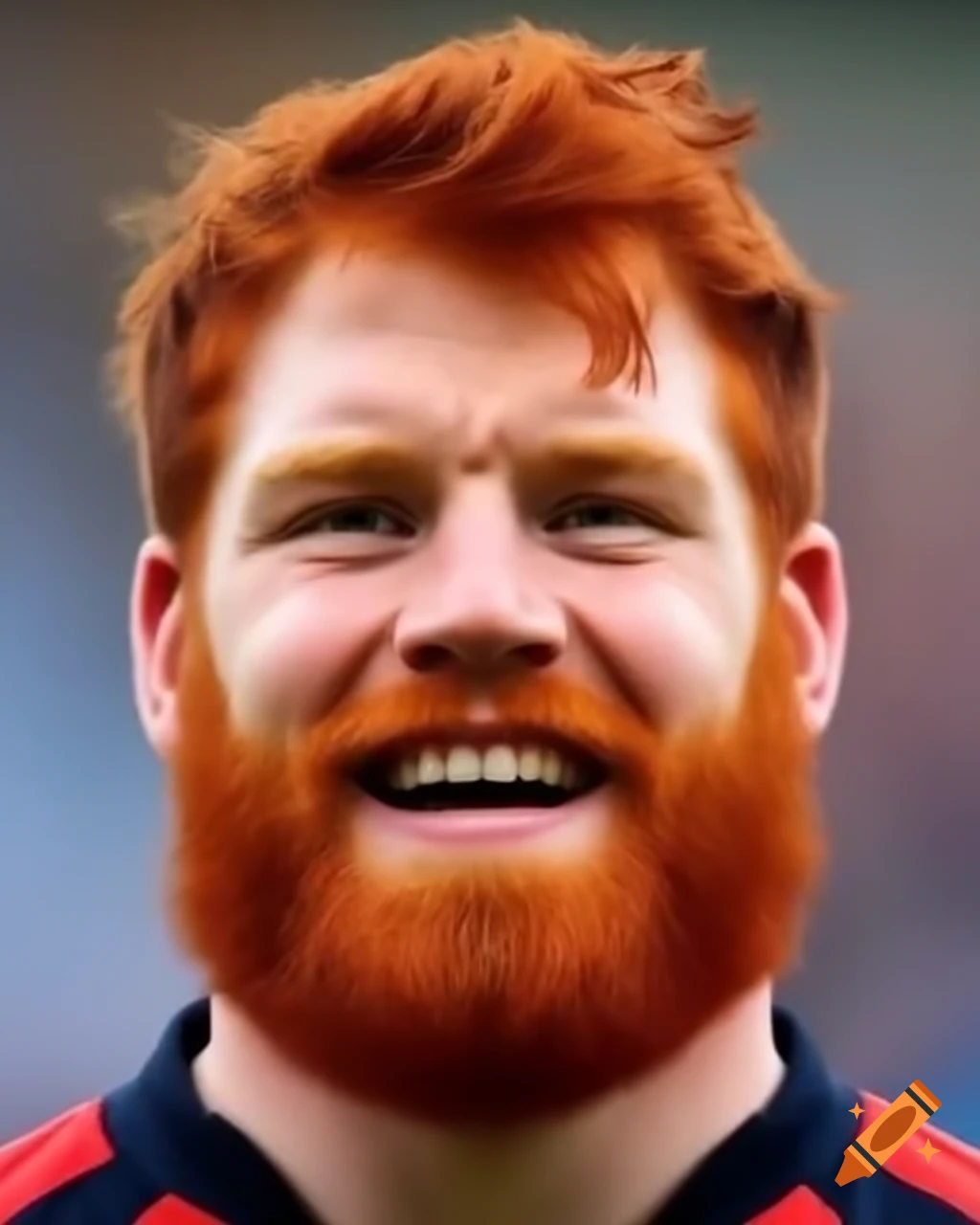 Friendly redhead rugby player with short hair and beard