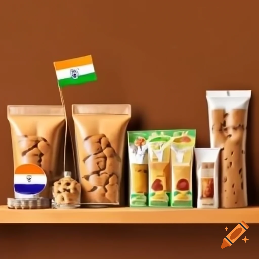 Display of Indian peanut products on shelf with flag colors and contrasting items