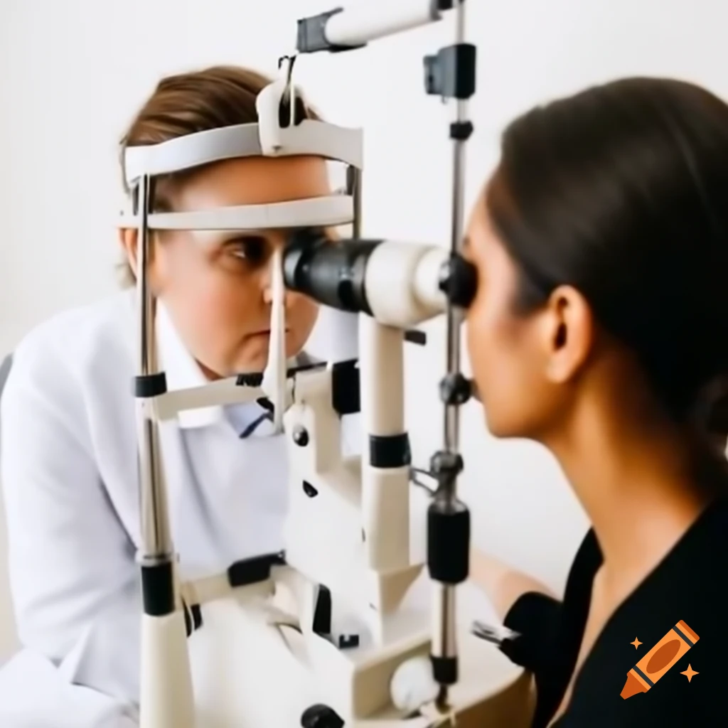 Doctor conducting eye exam in a friendly, comfortable environment
