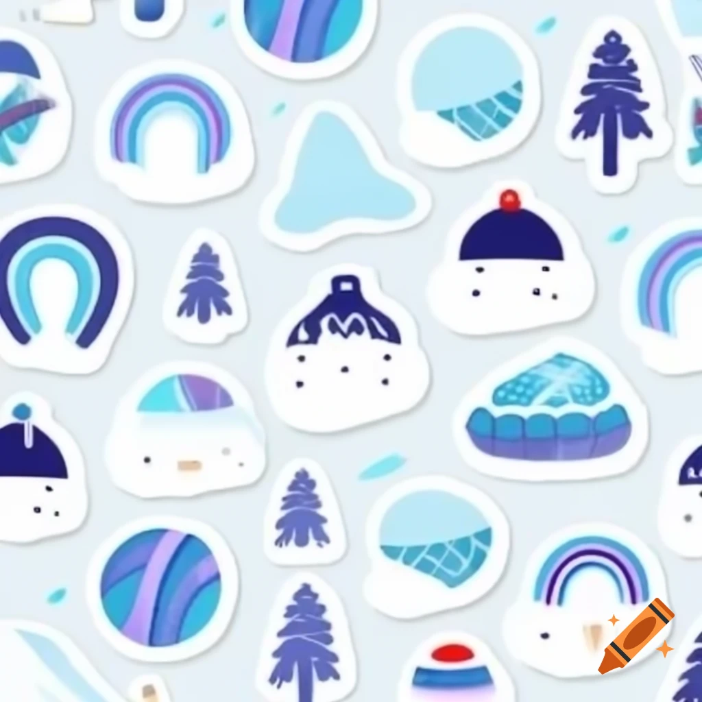 Creative winter-themed stickers featuring snow elements