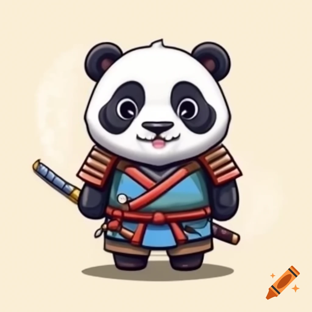 Adorable panda in samurai armor, vector style