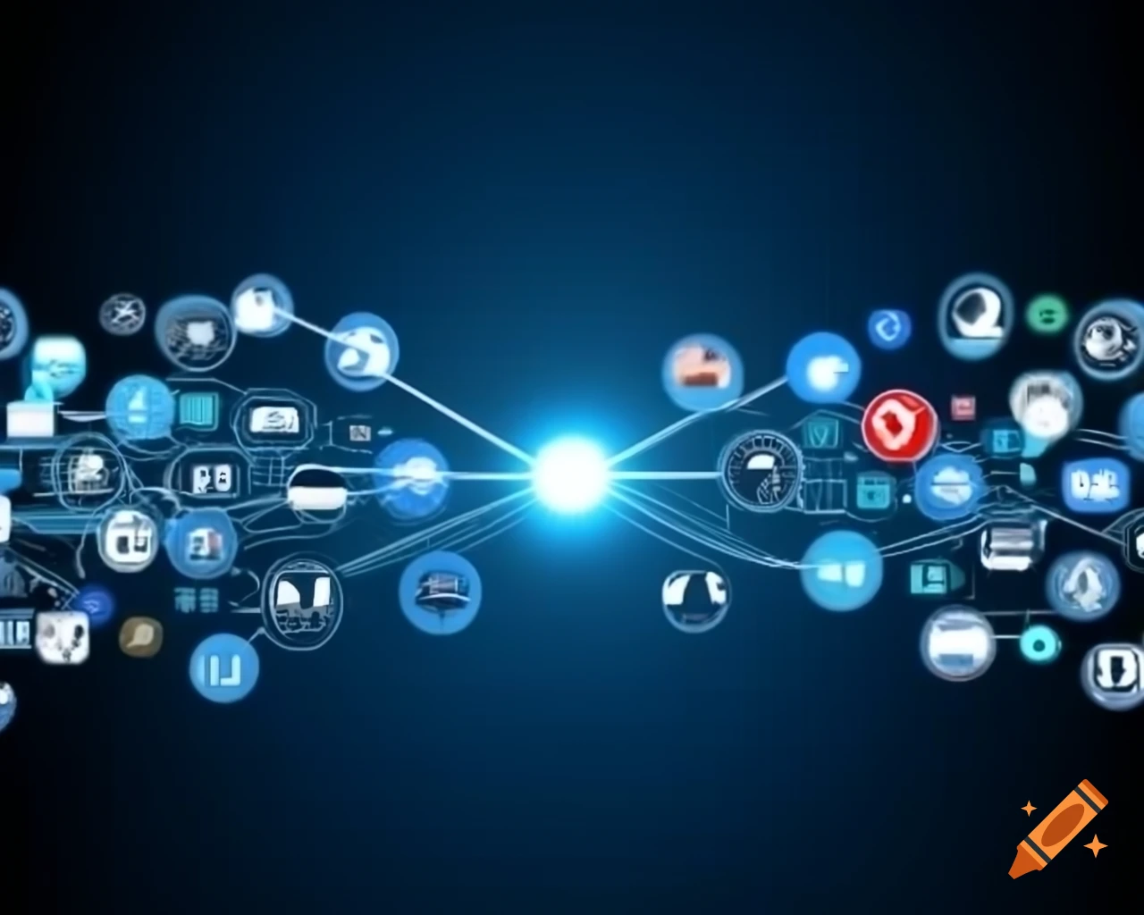 Stylized network of social media icons forming a shining sphere symbolizing a positive e-reputation