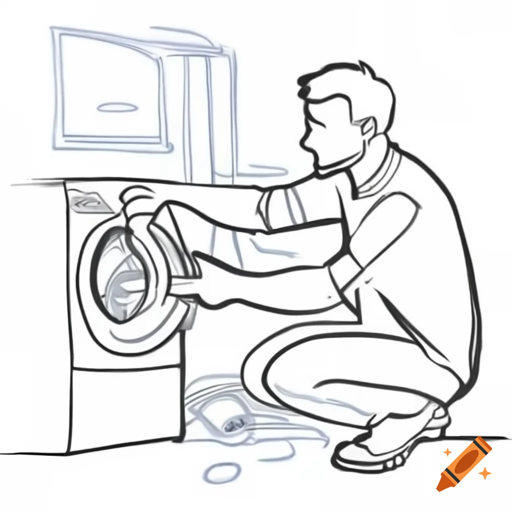 Man repairing a washing machine