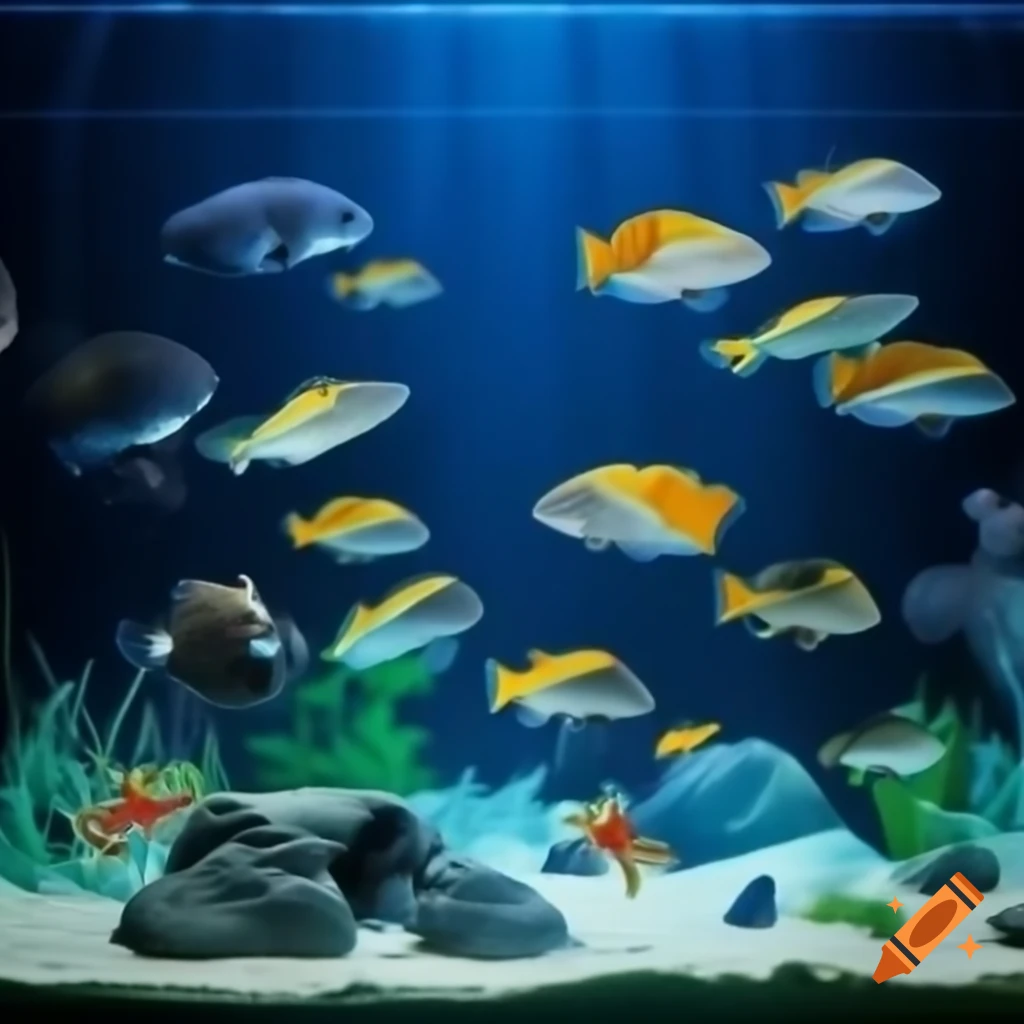 Hobby aquarium filled with various colorful fish
