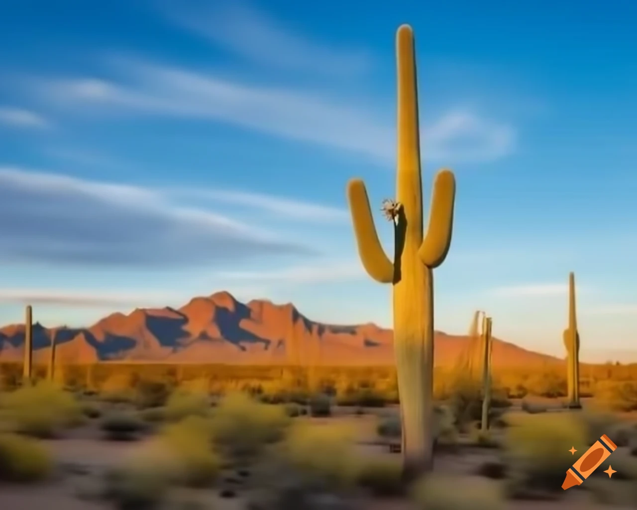 Lone saguaro cactus with arms raised in tucson arizona painted desert ...