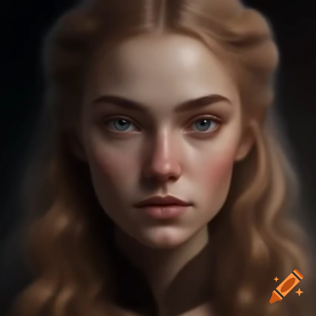 Medieval woman with wavy light brown hair and understated features on ...