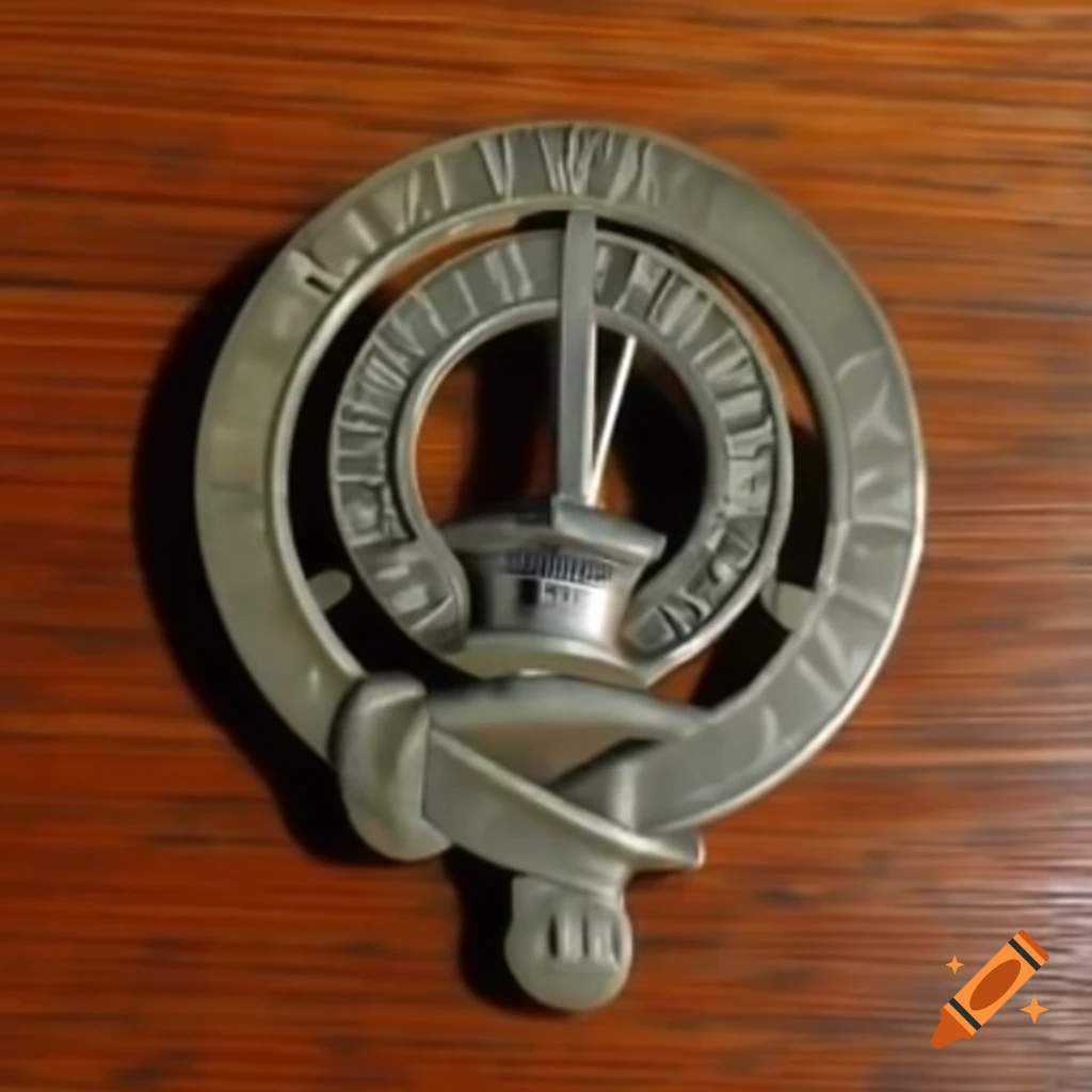 Weathered military officer's badge on worn wooden table