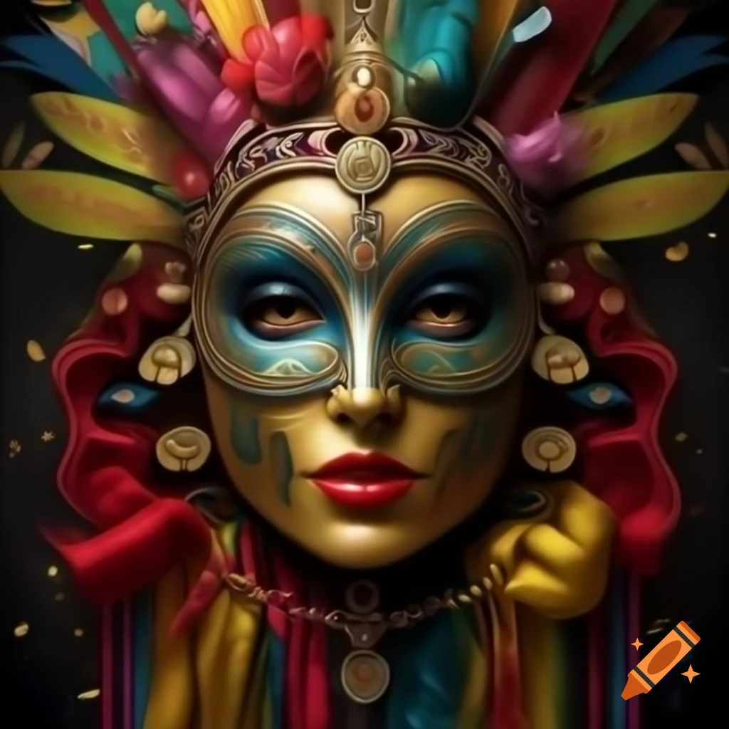 Vibrant Carnival poster featuring masks and feathers