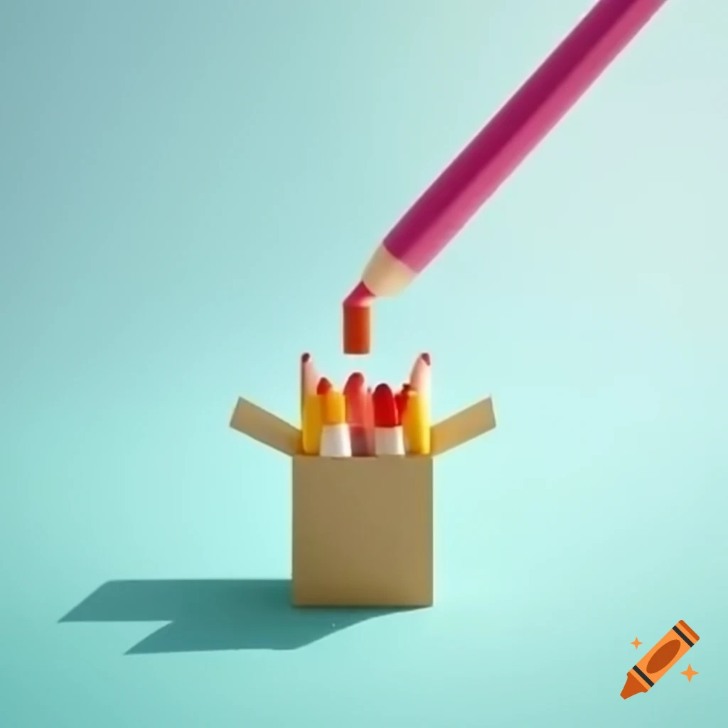 Crayon box with rain falling, colorful and artistic representation