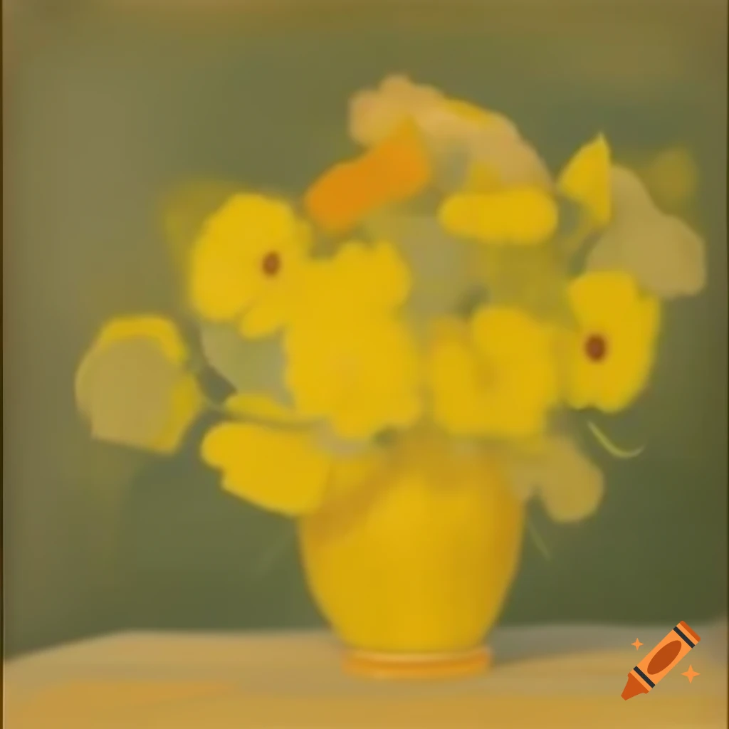 Painting of yellow vase with sunflowers and yellow background from 1887 ...