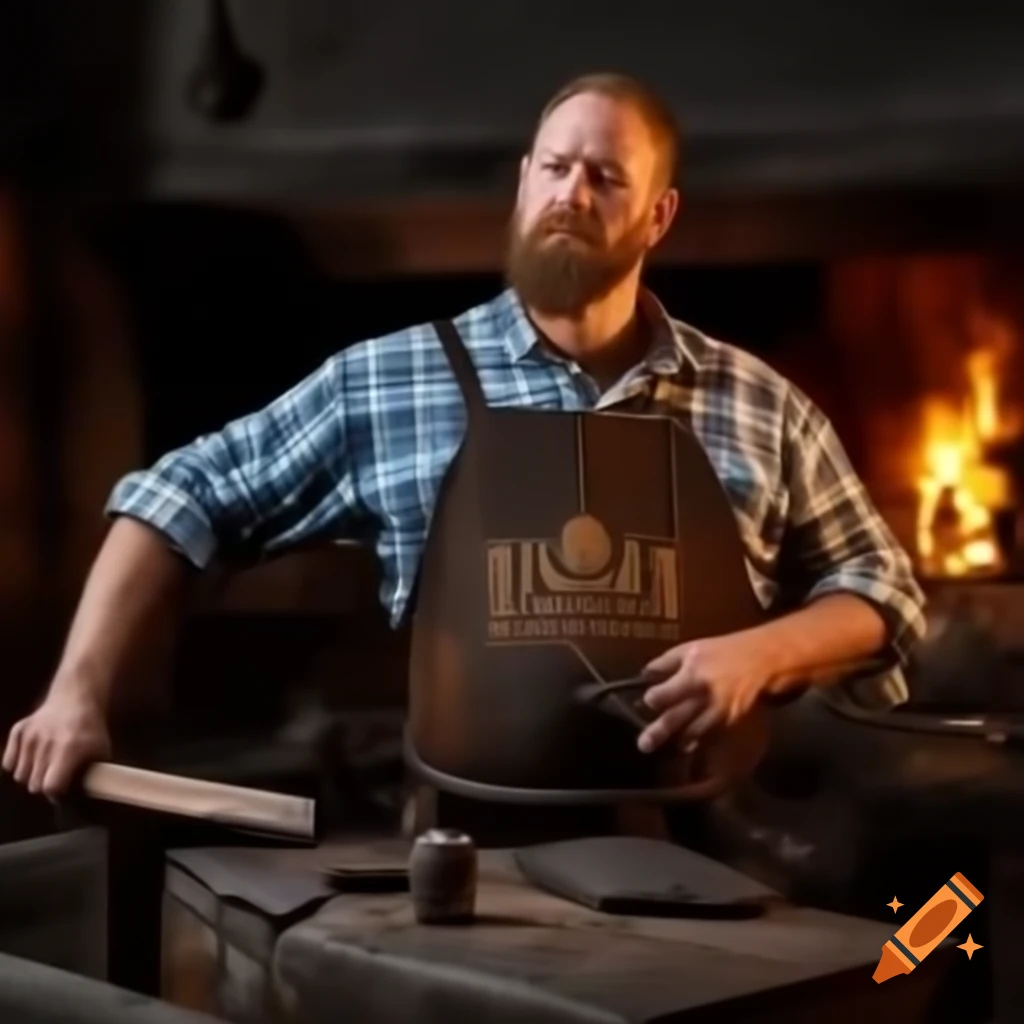 Historical depiction of ancient blacksmith casting on river bank