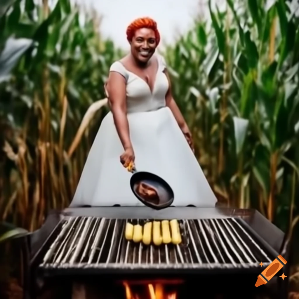 Happy woman in wedding gown with cornrowed red hair and grills