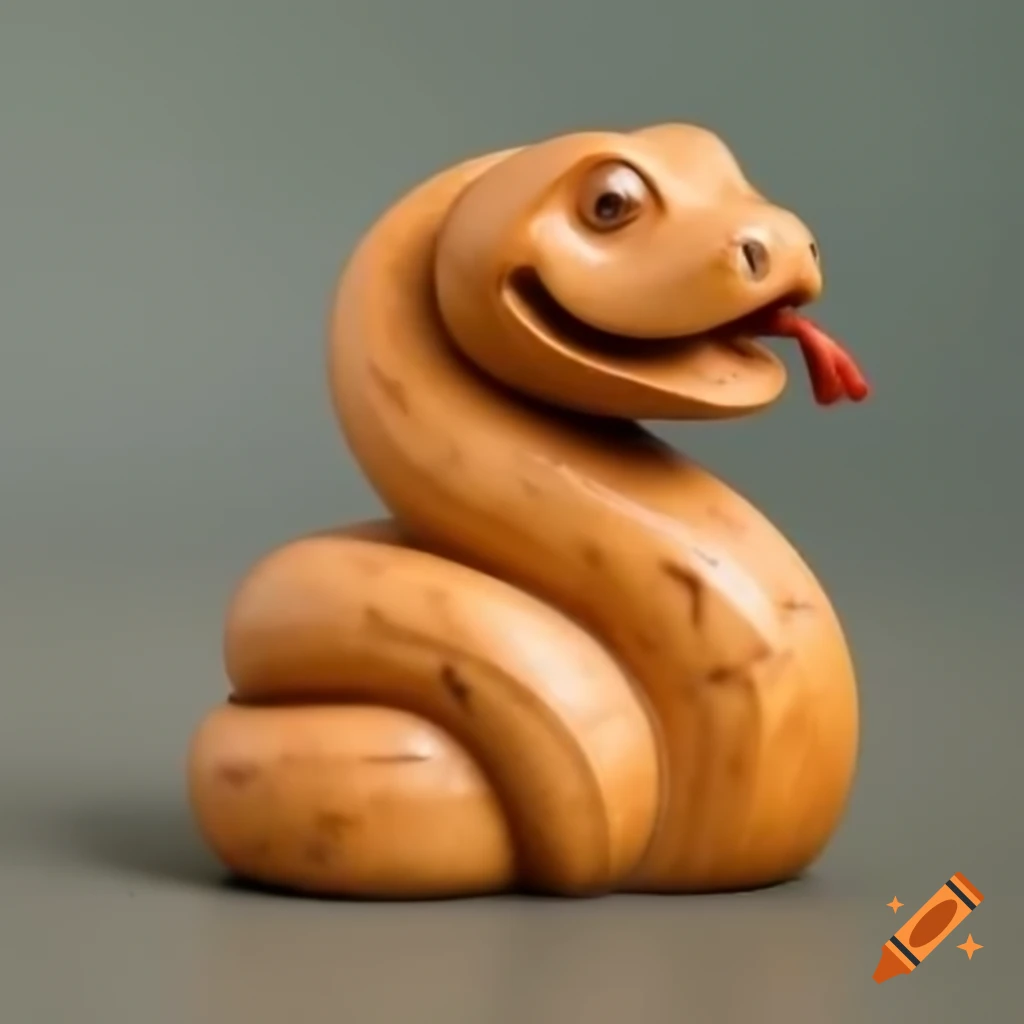 Wood carving of a cheerful snake