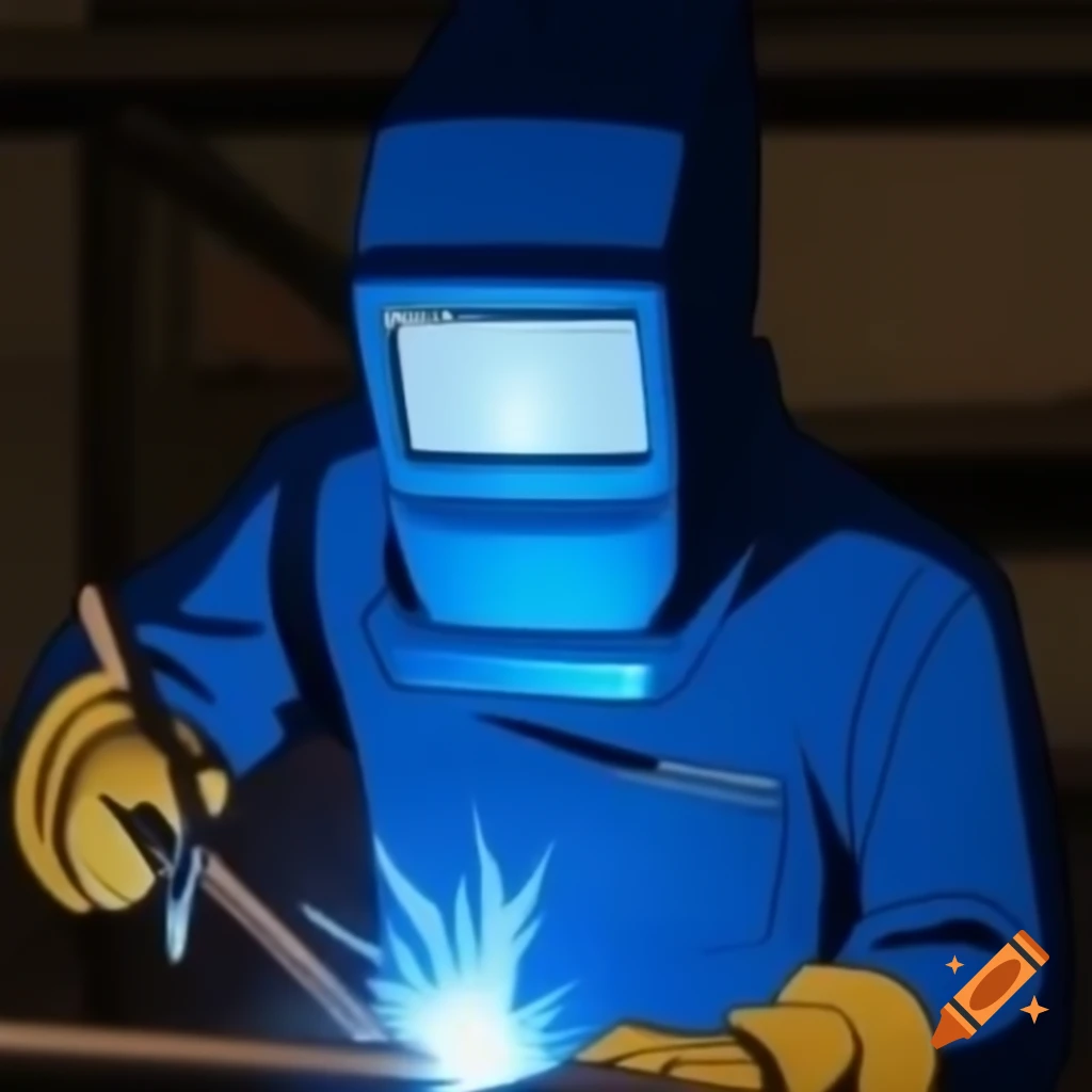 Anime style depiction of a blue collar welder