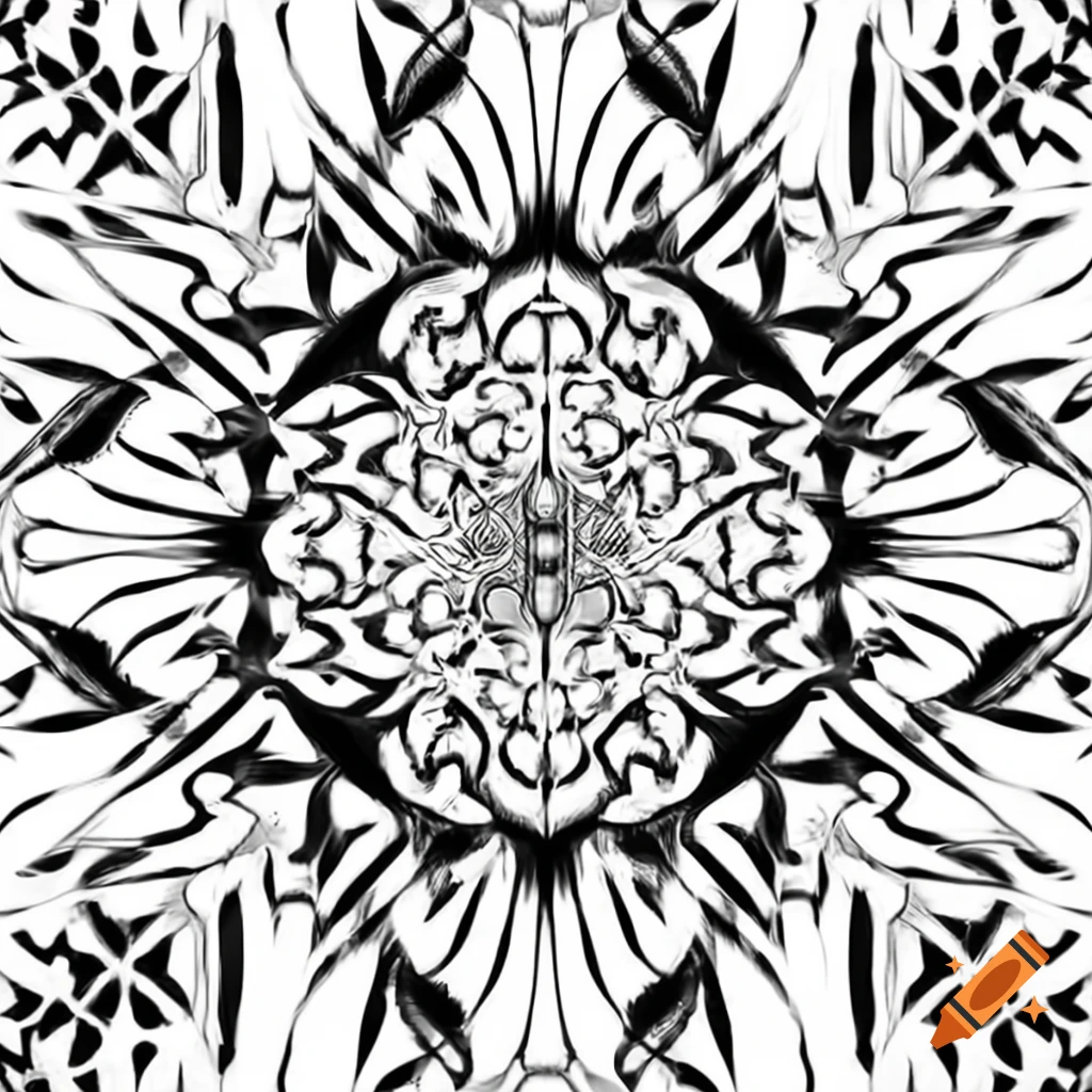 Symmetrical geometric patterns in black and grey on Craiyon