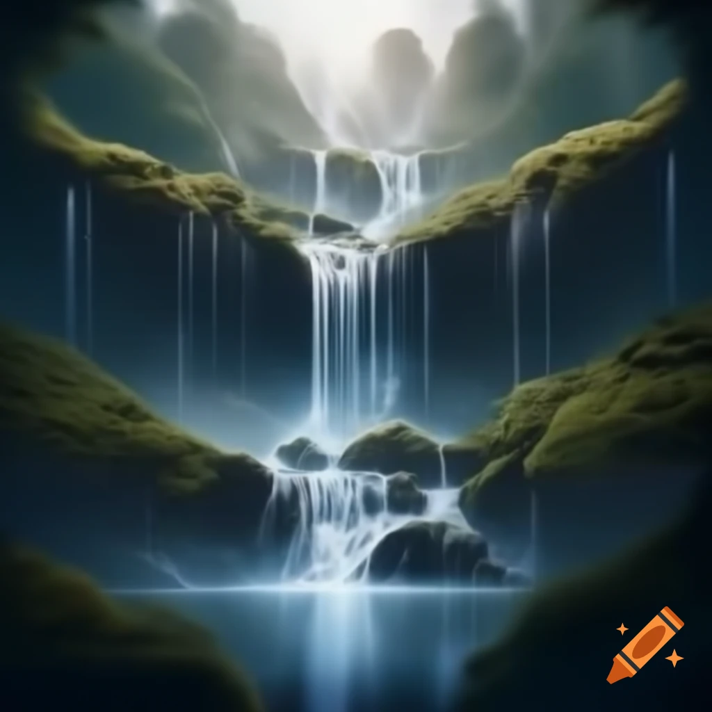 Cascading waterfall logo representing tranquility and healing