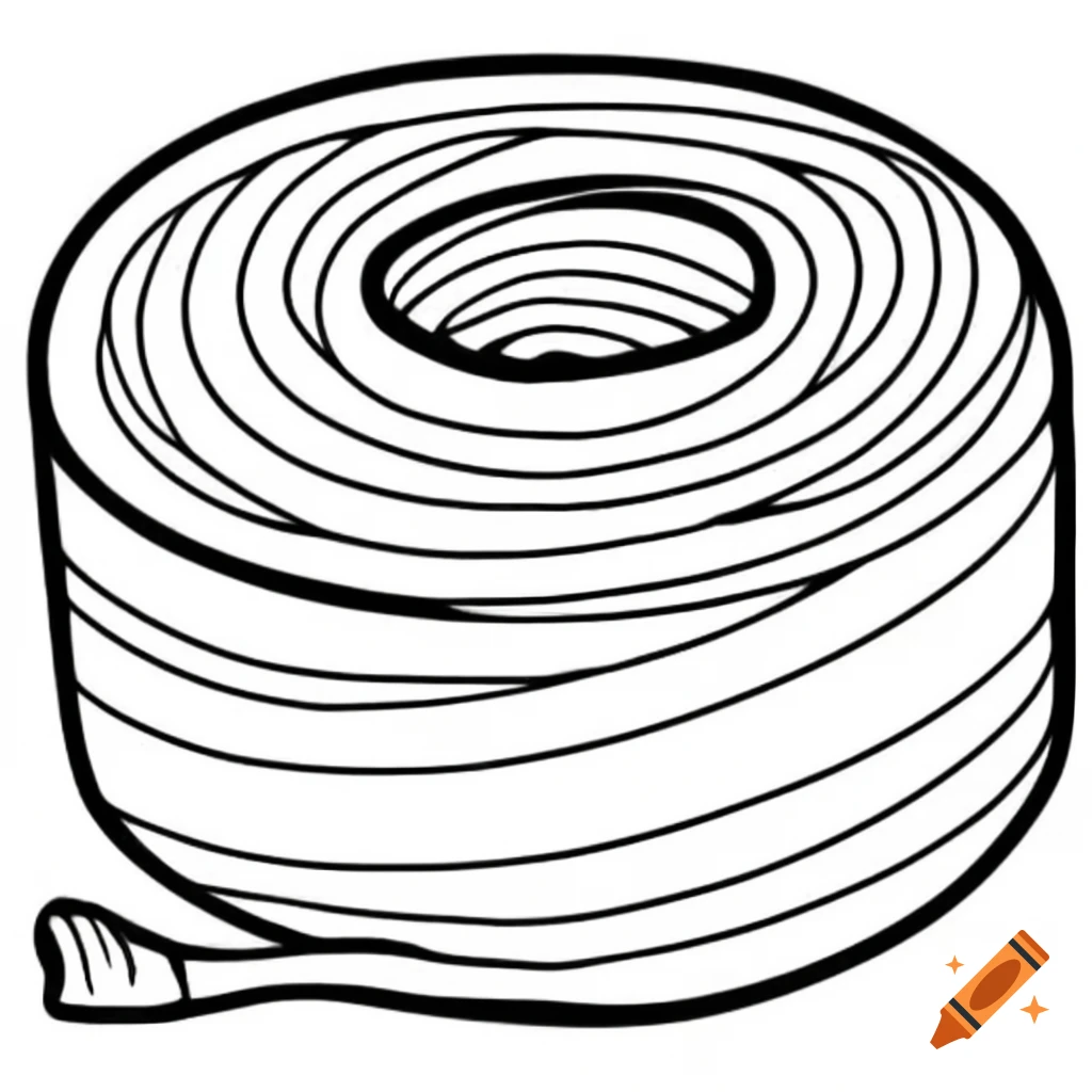 Bold line art illustration of a roll of thread for coloring book on Craiyon