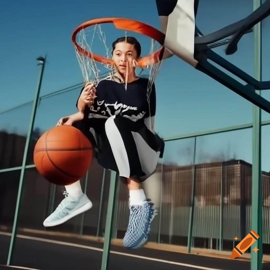 Person with Down syndrome making a dunk at basketball hoop