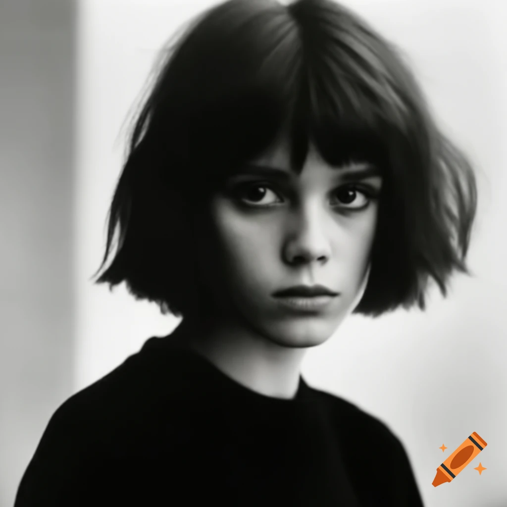 1980s young woman with black mullet hairstyle resembling Edie Sedgwick