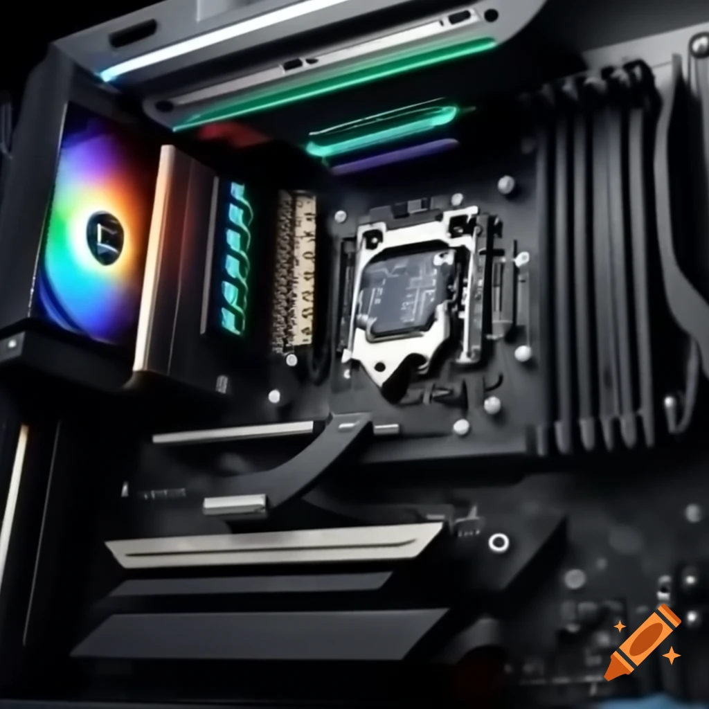 Close-up of a PC motherboard showcasing intricate components