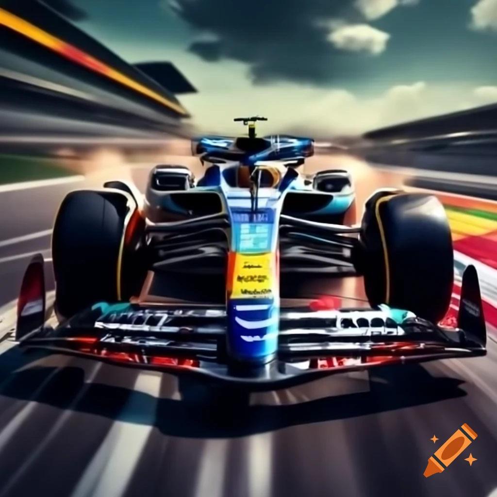 High-speed formula 1 car racing on track with motion blur on Craiyon