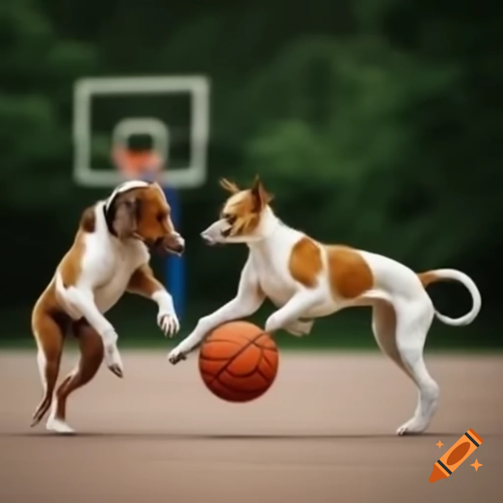 Animals playing basketball in a fun setting