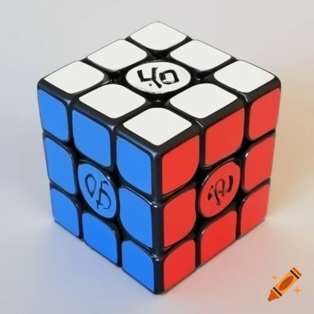 Rubik's cube featuring letter C on red side, letter B on blue side, and Mont Saint Michel on white top side