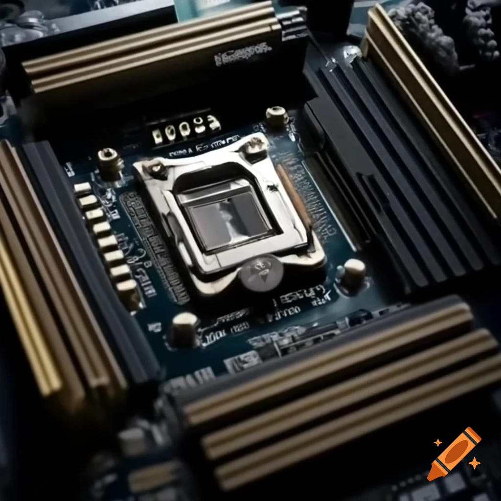 Close-up of a PC motherboard showcasing intricate components