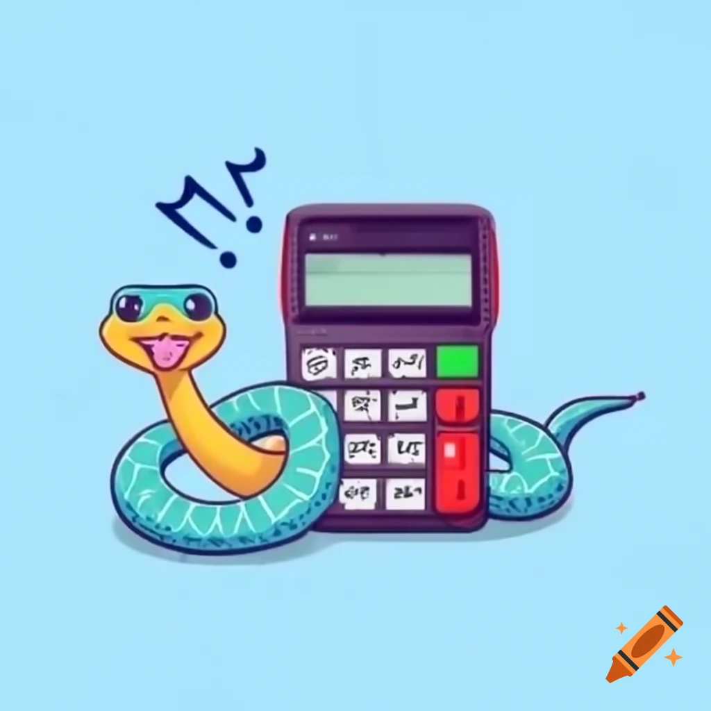 Cartoon snake with glasses using a calculator to solve math problems on ...
