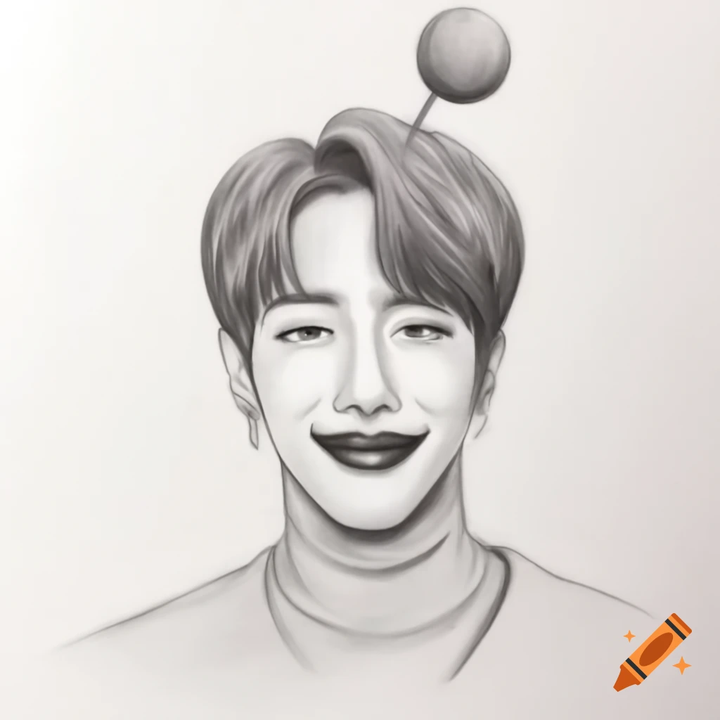 Pencil sketch of Chrisopher Chahn Bahng as clown, K-Pop idol on Craiyon