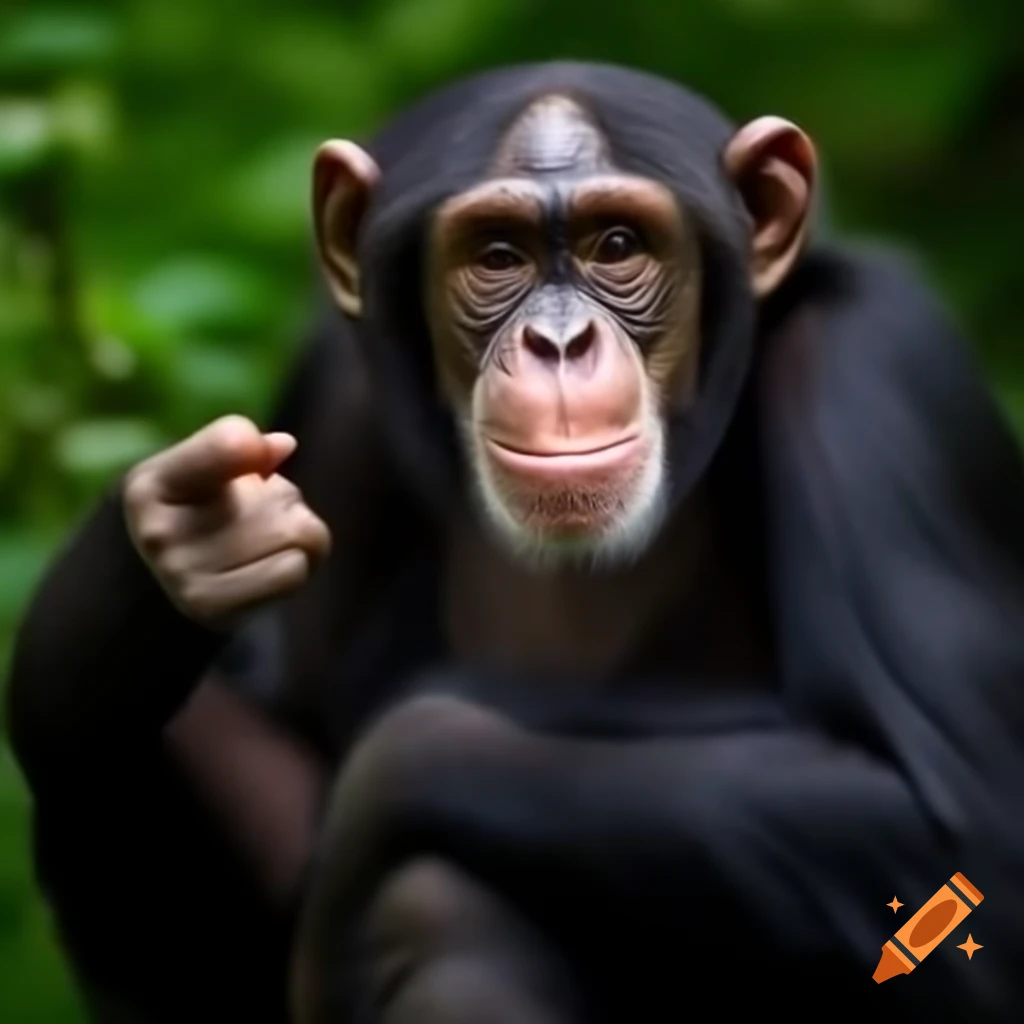Chimpanzee pointing downwards