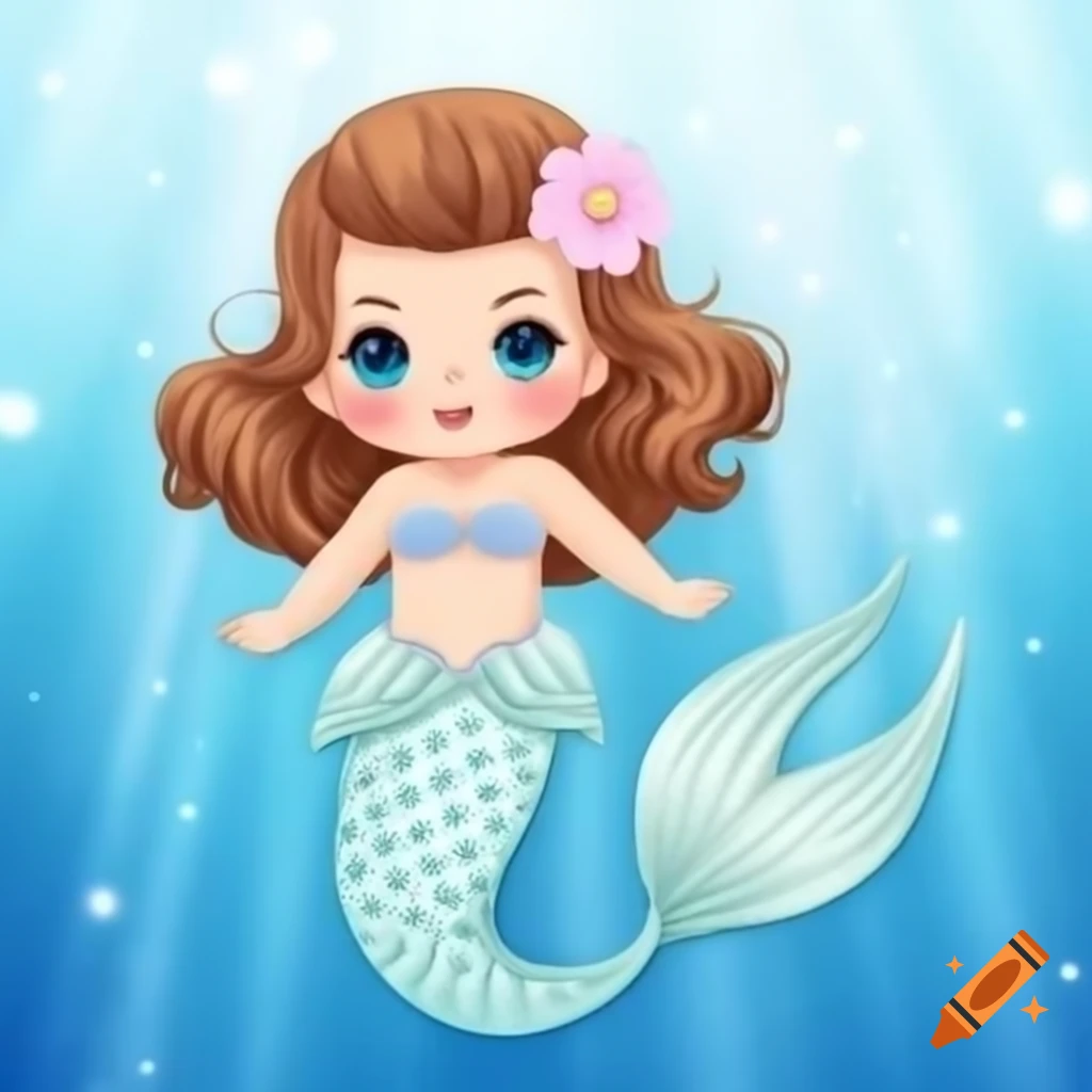 Vintage 1940s mermaid with brown hair and pink glittery fins