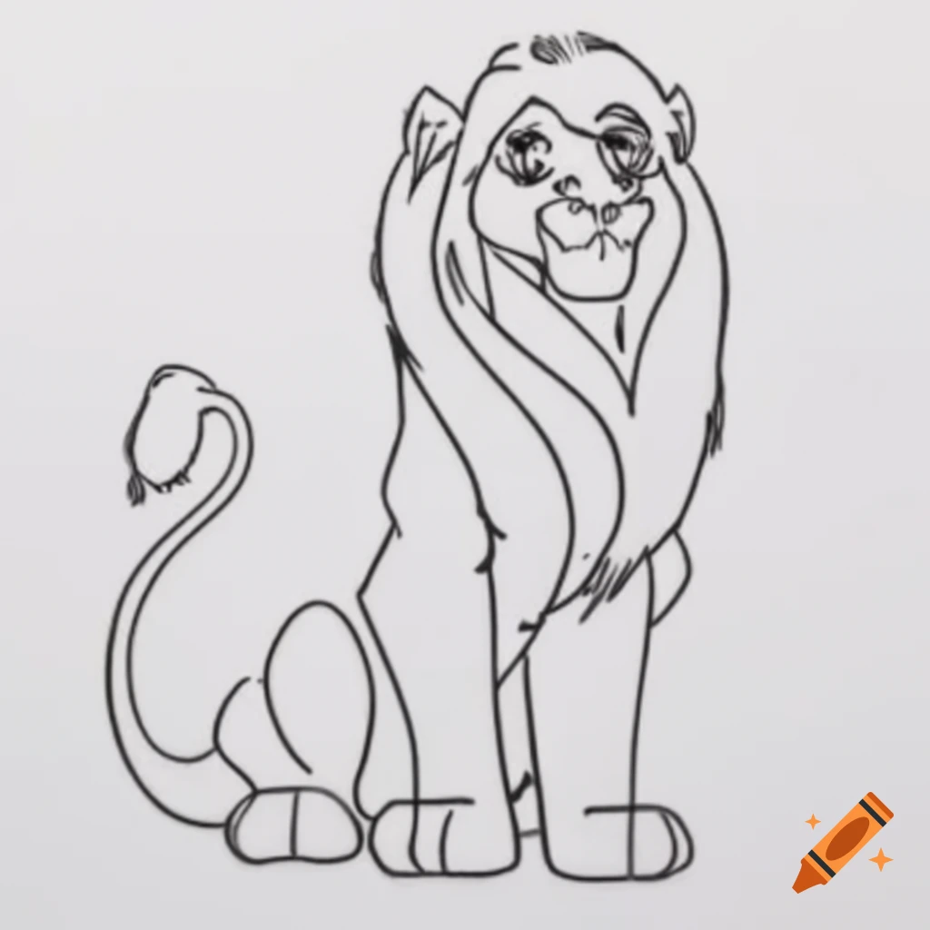 Cartoon lion in playful pose for children's coloring book