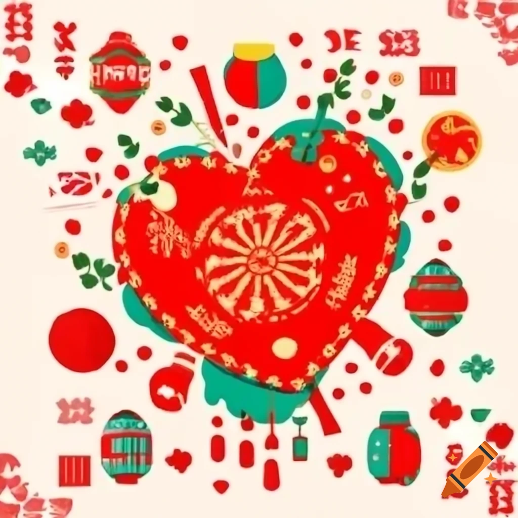 Vibrant Chinese New Year card with festive colors and lucky symbols