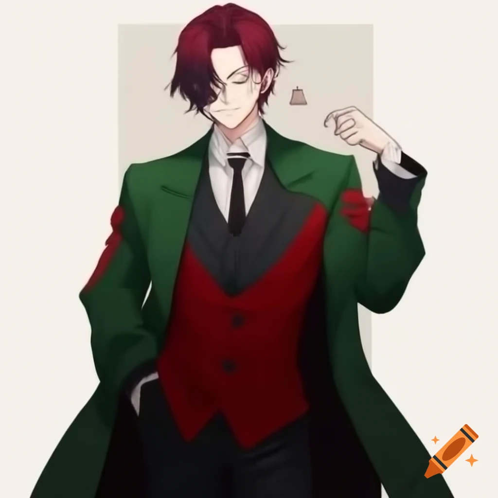 Elegant man in crimson red suit and black tie with stylish pants