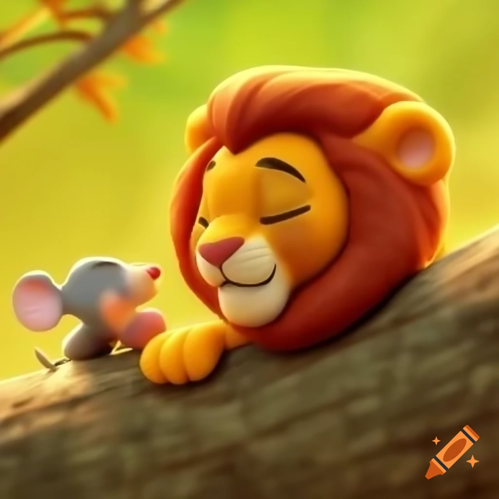 Lion waking up under tree after