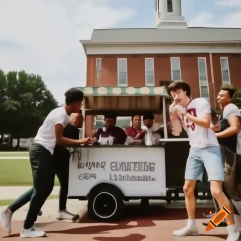 Young men in college fraternity enjoying milk cartons