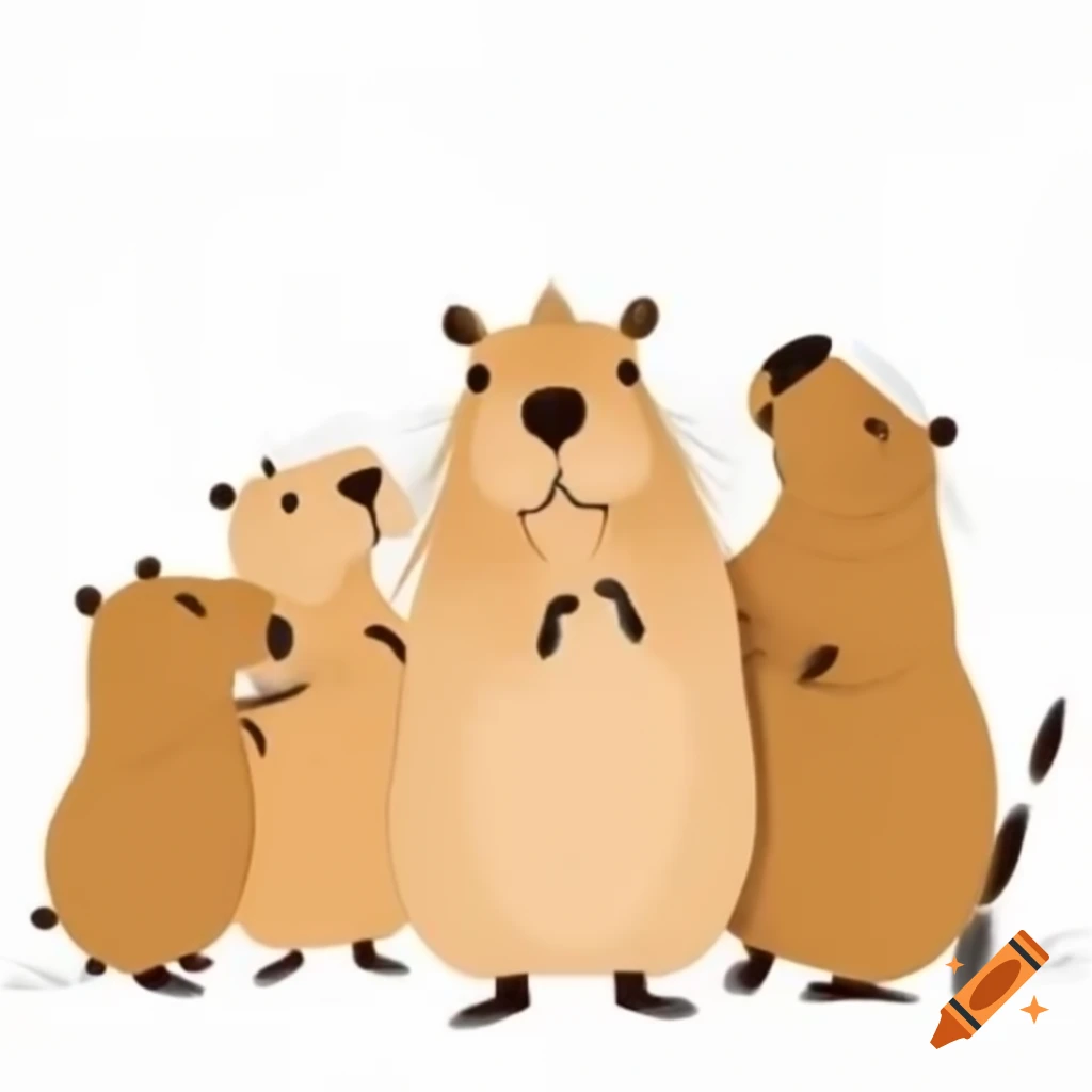 Group of cheerful capybaras celebrating