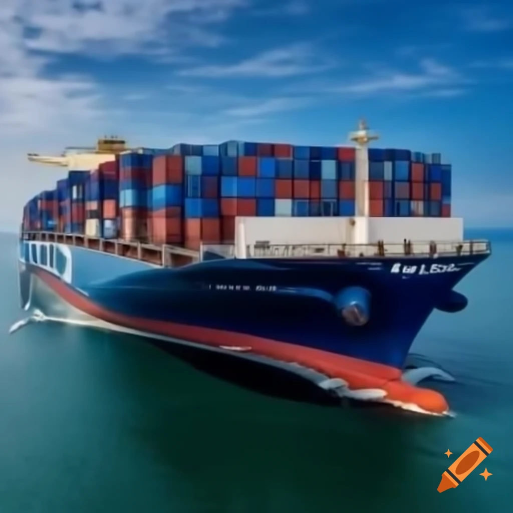 Midnight blue container ship with Lodge Shipping and LS on china blue containers