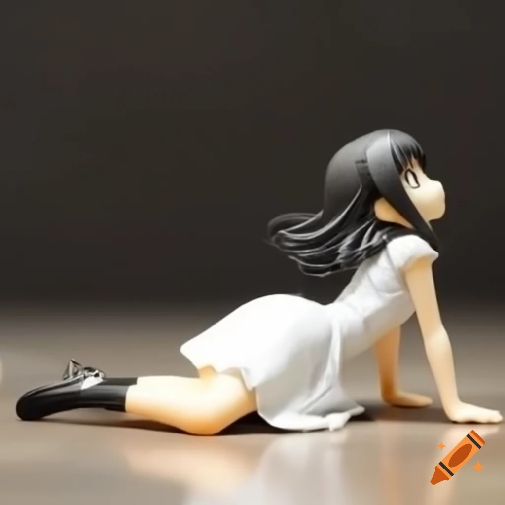 Anime figurine of girl in white dress sitting on floor