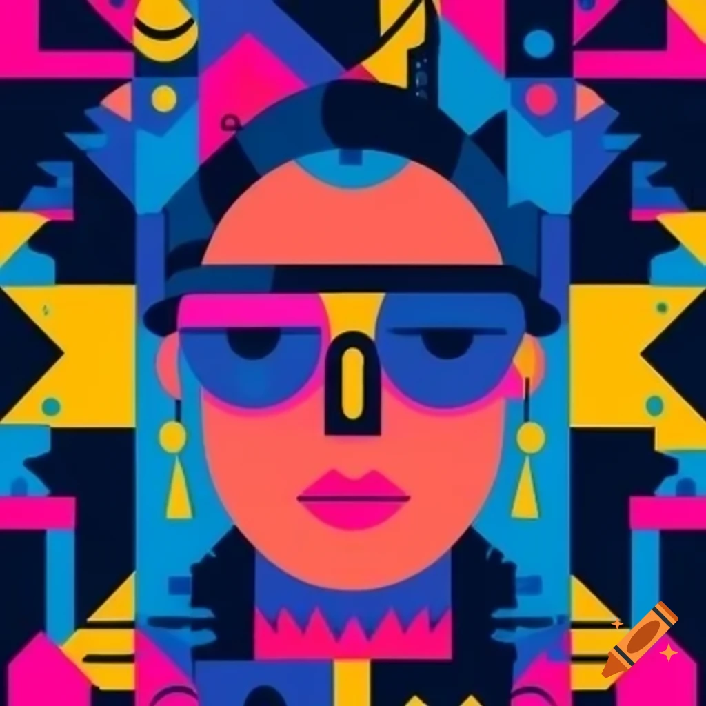 Vibrant abstract geometric pattern with bold shapes in blue, pink, and ...