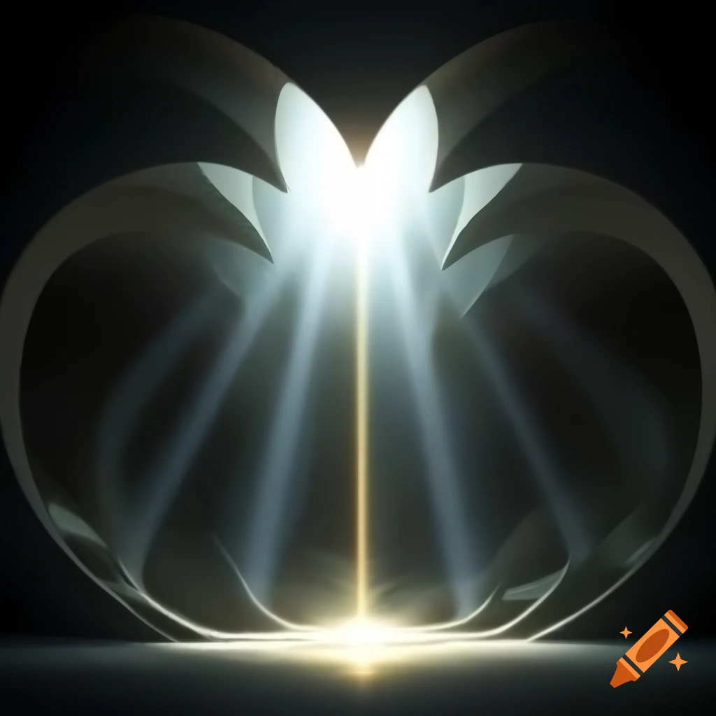 Five radiant streams of light flowing down from an invisible chalice with delicate lines